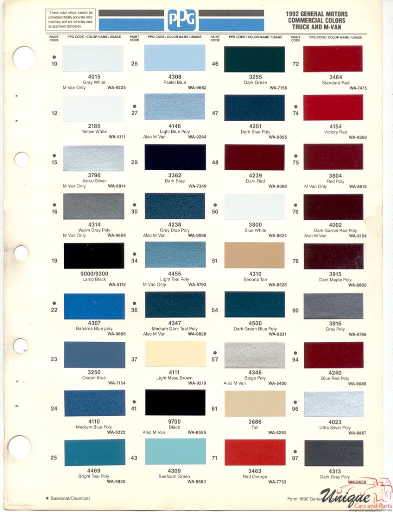 1992 GMC Truck Paint Charts PPG 0